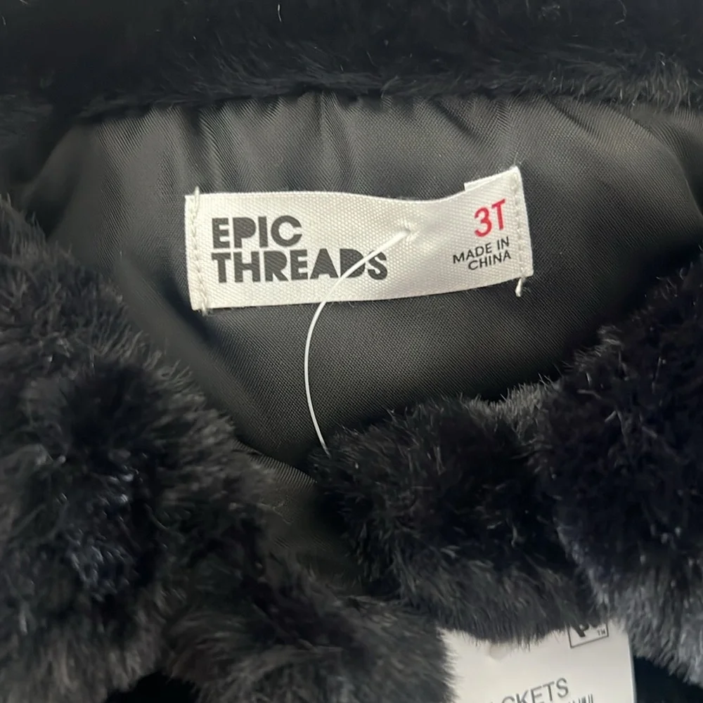 Epic Threads Girl’s Faux Fur Jacket in Deep Black, NWT, Size 3T